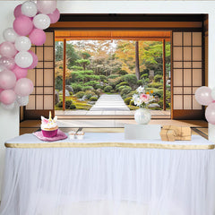 Lofaris Traditional Japanese Room with Serene Garden Photography Backdrop, Autumn Nature Landscape Background for Studio Photoshoot