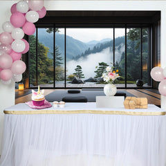 Lofaris Misty Mountain Japanese Garden Photography Backdrop with Serene Nature View, Studio Background for Portrait Photoshoot