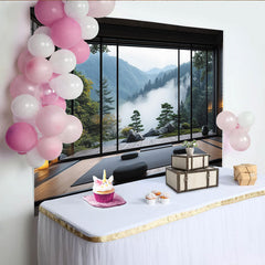 Lofaris Misty Mountain Japanese Garden Photography Backdrop with Serene Nature View, Studio Background for Portrait Photoshoot