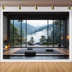 Lofaris Misty Mountain Japanese Garden Photography Backdrop with Serene Nature View, Studio Background for Portrait Photoshoot