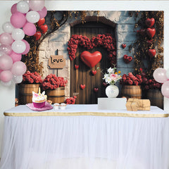 Lofaris Romantic Red Roses Valentines Day Backdrop with Heart Balloons Love Sign, Sweet Teddy Bear Photo Background for Event Decor