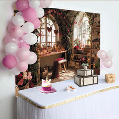Lofaris Romantic Red Rose and Vine Arched Window Photography Backdrop, Elegant Indoor Scene for Valentine's Day