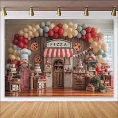 Lofaris Italian Pizza Shop Party Backdrop with Red White Awning, Chef Hat Balloon Arch Decor for Birthday Celebration