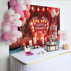 Lofaris Romantic Red and White Happy Valentine's Day Party Backdrop, with Wooden Heart Sign and Fairy Lights