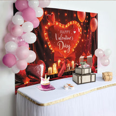 Lofaris Red Valentine's Day Party Backdrop with Illuminated Heart Balloon, Romantic Lights and Gift Boxes Decor