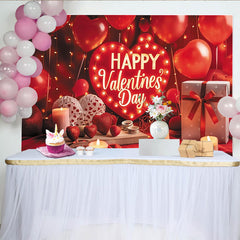 Lofaris Red Heart Happy Valentine's Day Party Backdrop, Romantic Balloons and String Lights Decor
