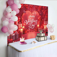 Lofaris Romantic Red Valentine's Day Party Backdrop featuring Heart Balloons, String Lights and Gift Boxes Decor