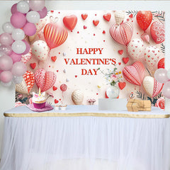 Lofaris Happy Valentine's Day Party Backdrop with Red Heart Balloons, Pink Roses and Romantic Ribbon Decor