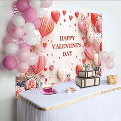 Lofaris Happy Valentine's Day Party Backdrop with Red Heart Balloons, Pink Roses and Romantic Ribbon Decor