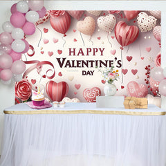 Lofaris Pink and Red Heart Balloons Valentine's Day Backdrop, Romantic Roses and Ribbons Party Decor
