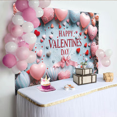 Lofaris Pink and Blue Heart Balloons Valentine's Day Backdrop, Happy Valentine's Day Roses Photography Background