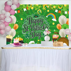 Lofaris Festive Green Happy St. Patrick's Day Party Backdrop, featuring Shamrocks, Leprechaun and Pot of Gold