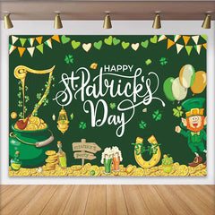 Lofaris Green Gold St. Patrick's Day Leprechaun Pot of Gold Party Backdrop, Shamrocks Festive Celebration Decor