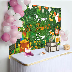 Lofaris Green St. Patrick's Day Party Backdrop, Featuring Cheerful Leprechauns and Gold Coins for Festive Decor