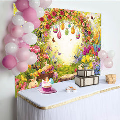 Lofaris Vibrant Easter Backdrop with Spring Flowers and Bunnies, Eggs Garden Photography Background for Holiday Party Decor