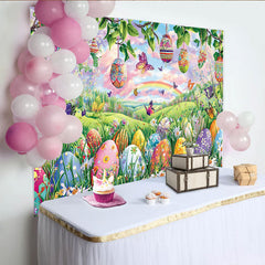 Lofaris Vibrant Easter Backdrop with Colorful Eggs and Butterflies, Beautiful Photography Background for Spring Parties and Photoshoots