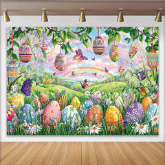 Lofaris Vibrant Easter Backdrop with Colorful Eggs and Butterflies, Beautiful Photography Background for Spring Parties and Photoshoots
