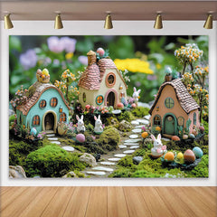 Lofaris Whimsical Easter Backdrop with Cute Bunnies and Colorful Eggs, Enchanting Spring Garden Background for Holiday Party Decor