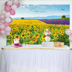 Lofaris Vibrant Sunflower and Lavender Field Natural Scenery Backdrop, Beautiful Landscape Photo Background for Studio Photography