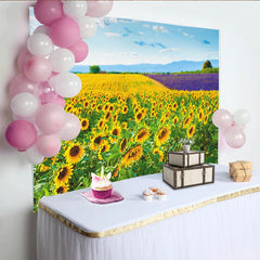 Lofaris Vibrant Sunflower and Lavender Field Natural Scenery Backdrop, Beautiful Landscape Photo Background for Studio Photography