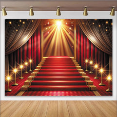 Lofaris Grand Red Carpet Photography Backdrop with Golden Staircase, Luxurious Event Background for Awards Ceremony or Party Decor