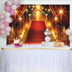 Lofaris Red Carpet Photography Backdrop with Golden Staircase, Luxurious Event Background for Awards Party and Studio Photoshoot