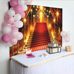 Lofaris Red Carpet Photography Backdrop with Golden Staircase, Luxurious Event Background for Awards Party and Studio Photoshoot