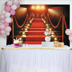 Lofaris Luxurious Red Carpet Photography Backdrop with Golden Stanchions and Velvet Ropes, Grand Staircase Background for Gala Event Party