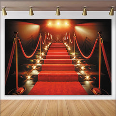 Lofaris Luxurious Red Carpet Photography Backdrop with Golden Stanchions and Velvet Ropes, Grand Staircase Background for Gala Event Party