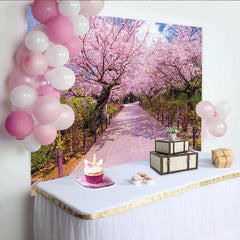 Lofaris Pink Cherry Blossom Photography Backdrop with Scenic Pathway, Beautiful Spring Nature Background for Studio Portrait