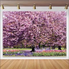 Lofaris Vibrant Pink Cherry Blossom Spring Floral Photography Backdrop, Beautiful Garden Park Background for Photoshoot and Event Decor
