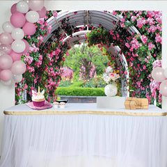 Lofaris Pink Rose Garden Arch Floral Photography Backdrop, Natural Scenery Studio Background for Event Decor