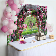 Lofaris Pink Rose Garden Arch Floral Photography Backdrop, Natural Scenery Studio Background for Event Decor