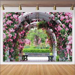 Lofaris Pink Rose Garden Arch Floral Photography Backdrop, Natural Scenery Studio Background for Event Decor