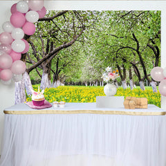 Lofaris Vibrant Spring Orchard Photography Backdrop with Yellow Flowers, Lush Green Scenery Background for Studio Photoshoot