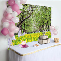 Lofaris Vibrant Spring Orchard Photography Backdrop with Yellow Flowers, Lush Green Scenery Background for Studio Photoshoot