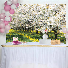 Lofaris Vibrant Spring Floral Photography Backdrop with White Blossoms and Yellow Wildflowers, Nature Scenery Background for Studio Portrait