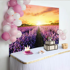Lofaris Purple Flower Field Photography Backdrop with Sunset Glow, Beautiful Nature Scenery Background for Studio Portrait