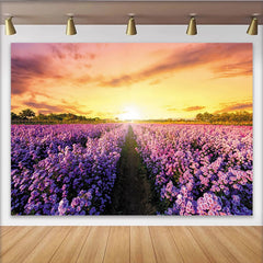 Lofaris Purple Flower Field Photography Backdrop with Sunset Glow, Beautiful Nature Scenery Background for Studio Portrait