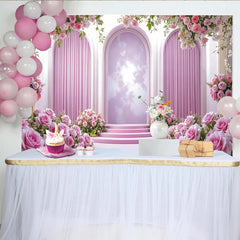 Lofaris Elegant Pink Floral Photography Backdrop with Arches and Lush Roses, Dreamy Studio Background for Romantic Portrait and Event Decor