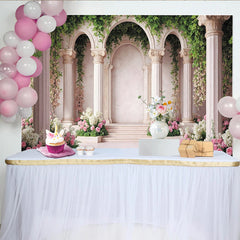 Lofaris Elegant Floral Archway Photography Backdrop with Pink Roses, Romantic Garden Studio Background for Portrait Photoshoot