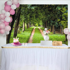 Lofaris Lush Green Forest Path Natural Scenery Backdrop with Tall Trees and Vibrant Grass, Versatile Studio Background for Outdoor Photoshoot