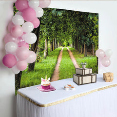 Lofaris Lush Green Forest Path Natural Scenery Backdrop with Tall Trees and Vibrant Grass, Versatile Studio Background for Outdoor Photoshoot