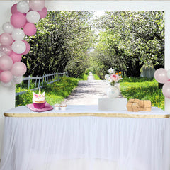 Lofaris Spring Blossom Path Photography Backdrop with White Flowers, Natural Scenery Background for Outdoor Photoshoot.