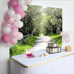 Lofaris Spring Blossom Path Photography Backdrop with White Flowers, Natural Scenery Background for Outdoor Photoshoot.