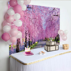 Lofaris Vibrant Pink Cherry Blossom Photography Backdrop, Beautiful Spring Nature Background for Studio Portrait and Event Decor