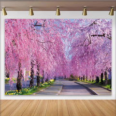 Lofaris Vibrant Pink Cherry Blossom Photography Backdrop, Beautiful Spring Nature Background for Studio Portrait and Event Decor