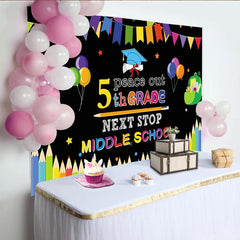 Lofaris Peace Out 5th Grade Graduation Backdrop with Colorful Banners, Next Stop Middle School Party Decor for Photo Booth Props
