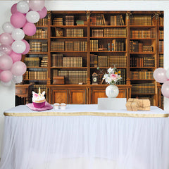Lofaris Vintage Wooden Bookshelf Library Backdrop with Classic Old Books, Elegant Photo Background for Studio Portrait and Academic Theme