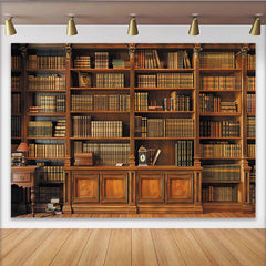 Lofaris Vintage Wooden Bookshelf Library Backdrop with Classic Old Books, Elegant Photo Background for Studio Portrait and Academic Theme